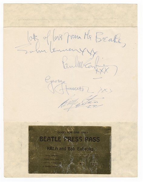 Incredible Complete 8 x 10 Beatles Autographs with Bob Eubanks Rare Beatles Press Pass Frank Caiazzo Authenticated