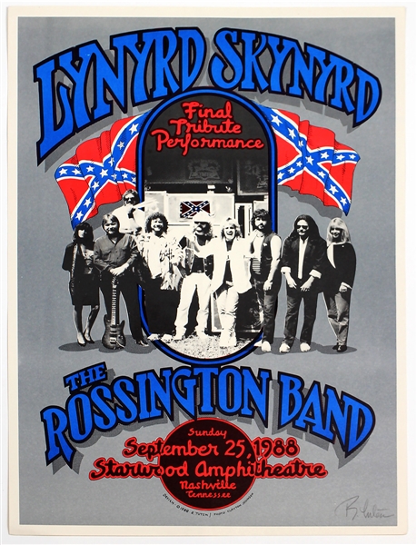 Lynyrd Skynyrd Original 1988 Final Tribute Performance Concert Poster Signed by Randy Tuten