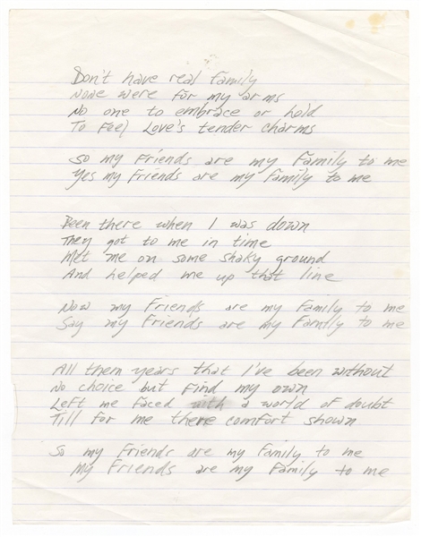 Rick James Handwritten Unreleased Song Lyrics and Guitar Chords