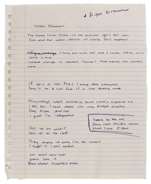 Drake Handwritten Working Lyrics Titled "Hater Blockers" Beckett COA