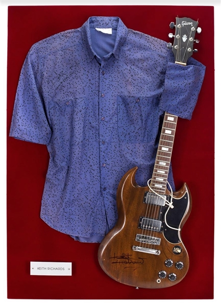Keith Richards Signed Vintage Gibson SG Guitar with a Keith Richards Worn Shirt