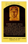 Robert Moses Lefty Grove Signed Hall of Fame Postcard Plaque JSA LOA