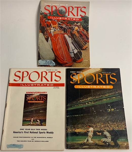 Sports Illustrated First and Second Issues With Baseball Cards also First Anniversary Issue