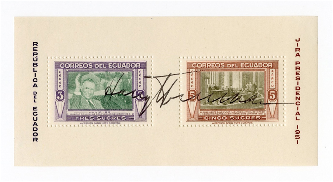 Harry S. Truman Signed Stamp Sheet Beckett LOA