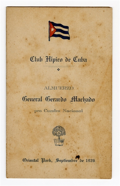 Lunch Menu of Former President of Cuba, General Gerardo Machado