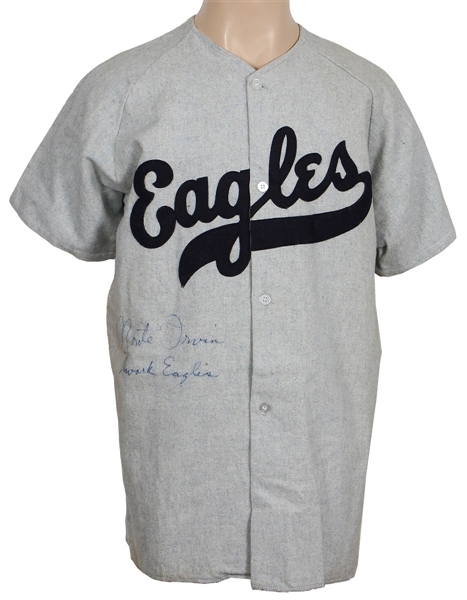 Monte Irvin Inscription "Newark Eagles" Signed Jersey