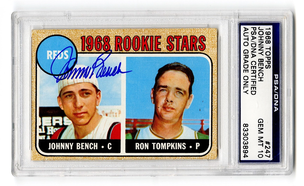 1968 Topps Johnny Bench Signed Rookie Card #247 PSA/DNA Gem Mint 10