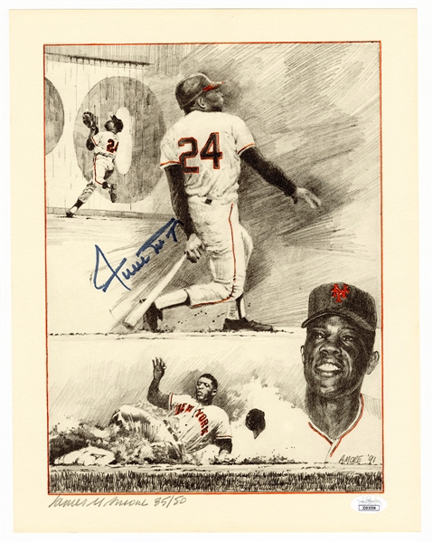 Willie Mays Signed Lithograph JSA Authentication