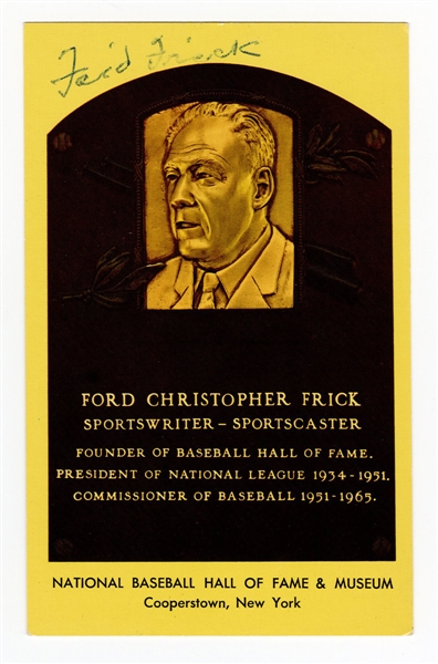 Ford Frick Signed Hall of Fame Plaque Postcard