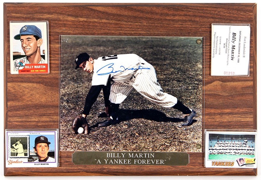 Billy Martin Signed Photograph and Baseball Card Framed Display