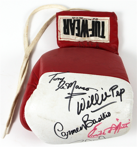 Willie Pep, Carmen Basilio, Emile Griffith, Tony DeMarco & Roy Jones Signed Boxing Glove JSA Authentication