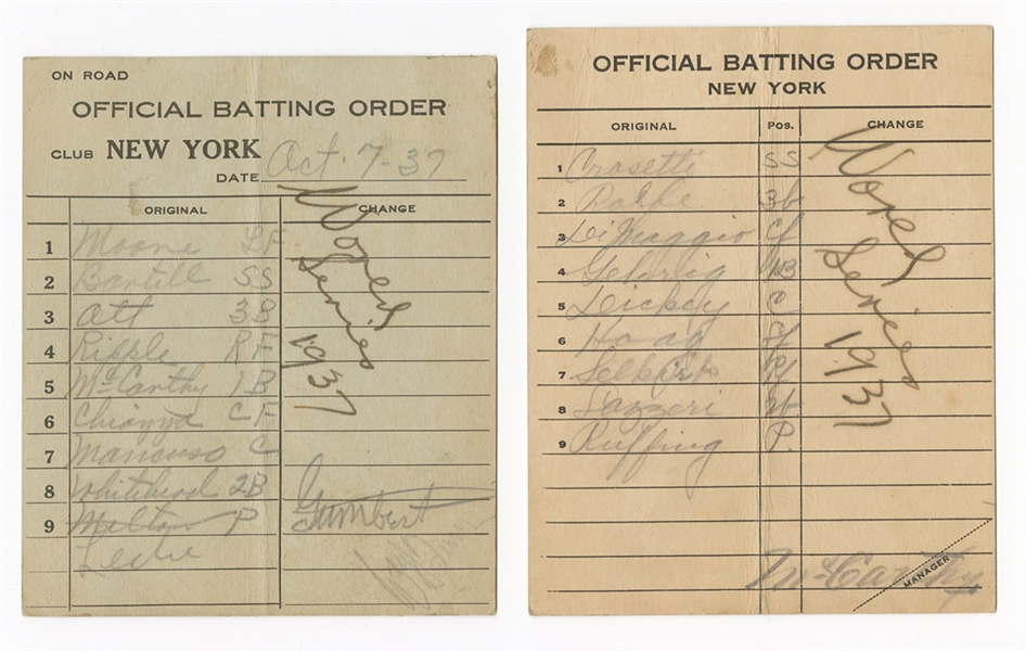 1937 Game 2 World Series Line-Up Cards Yankees vs. Giants (With Gehrig and DiMaggio