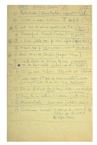 John Lennon Handwritten To-Do "F.B.I." List Frank Caiazzo LOA