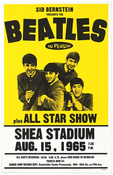 Beatles 1965 Shea Stadium Reproduction Cardboard Concert Poster