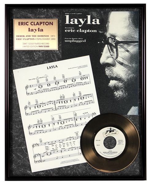 Eric Clapton "Layla" Original Limited Edition (949/2500) 24kt Gold-Plated Record Display