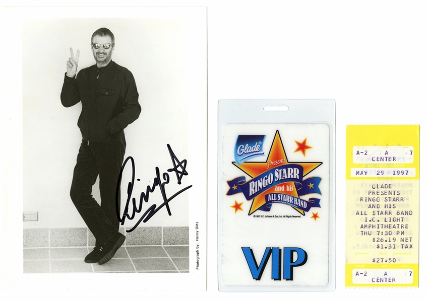 Ringo Starr Signed Photograph with a Backstage Pass and Ticket Stub