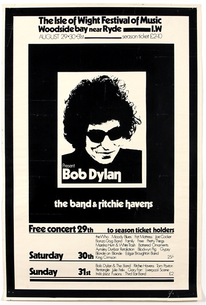 Bob Dylan/The Who/The Band Original 1969 Isle of Wight Music Festival Concert Poster