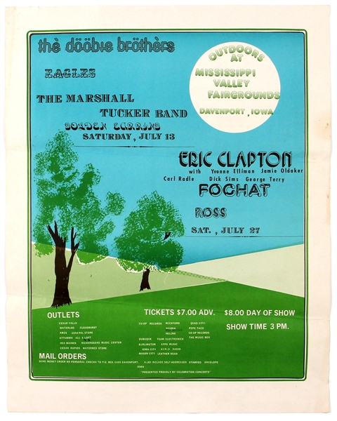 Eric Clapton/Eagles Original 1974 Mississippi Valley Fairgrounds Concert Poster