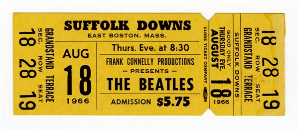 Beatles Original 1966 Suffolk Downs Full Concert Ticket
