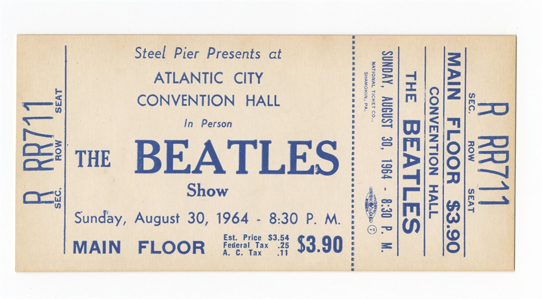 Beatles Original 1964 Steel Pier Atlantic City Convention Hall Concert Ticket