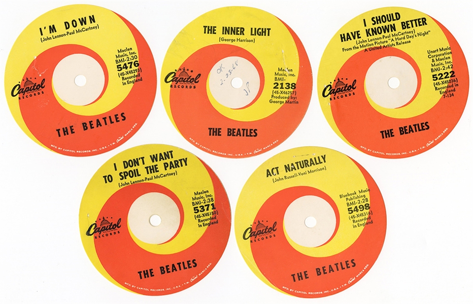 The Beatles Collection of 5 Unused 1960s 45 Record Labels