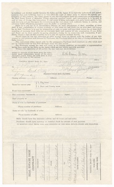 Elvis Presley Original File Copy Contract for the Purchase of Graceland