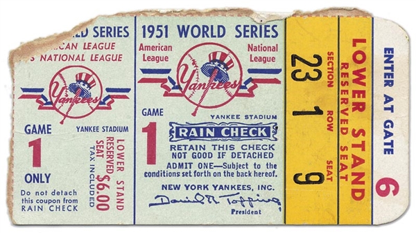 1951 World Series New York Yankees Ticket (Game 1)