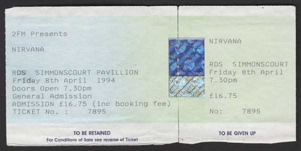 Nirvana Original Unused April 8, 1994 Concert Ticket