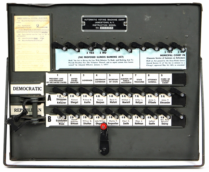 1956 Original Presidential Election Voting Machine Eisenhower vs Stevenson