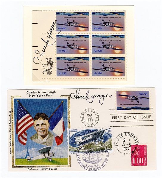 Chuck Yeager Signed Aviation Cachet Envelope & Postage Stamp Panel JSA