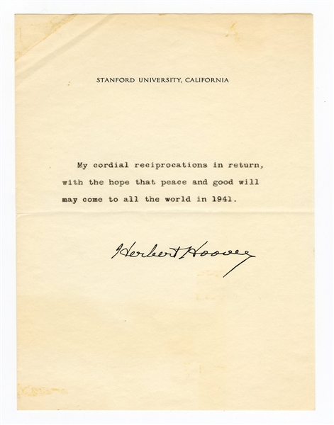 Herbert Hoover Signed Letter JSA 