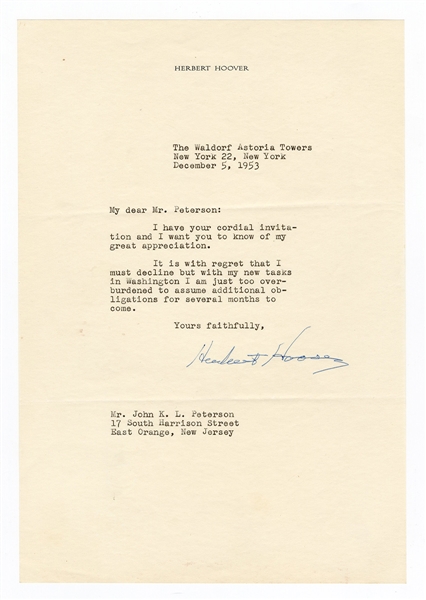 Herbert Hoover Signed Letter JSA 