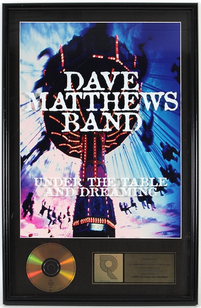Dave Matthews Band "Under the Table and Dreaming" Original RIAA Gold Cassette and C.D. Award