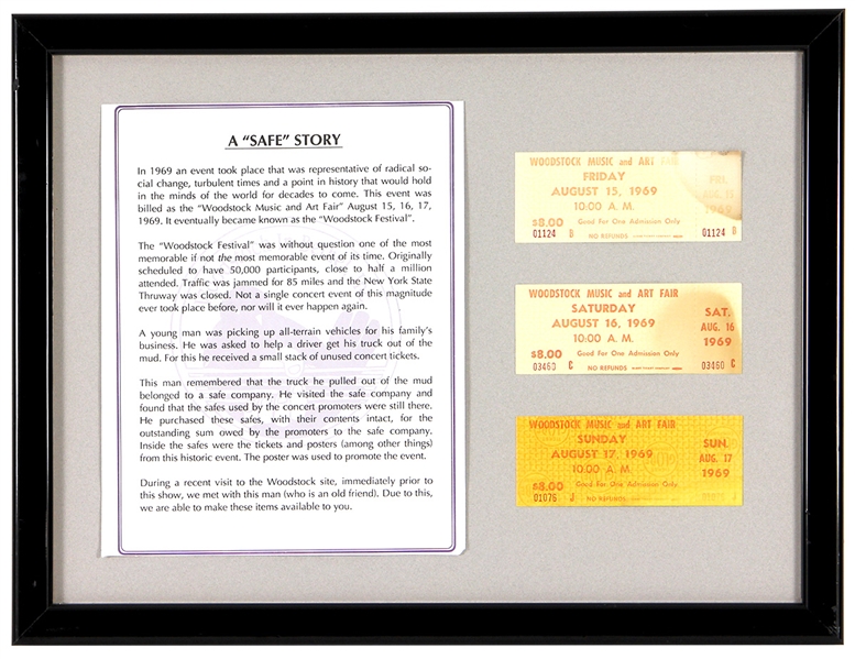 Woodstock Music and Arts Fair Original 3-Day Ticket Display