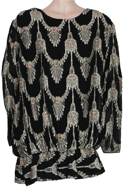 Aretha Franklin Owned and Worn Black and Gold Blouse
