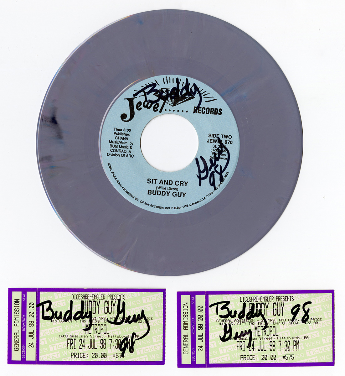 lot-detail-buddy-guy-signed-sit-and-cry-blue-vinyl-and-signed