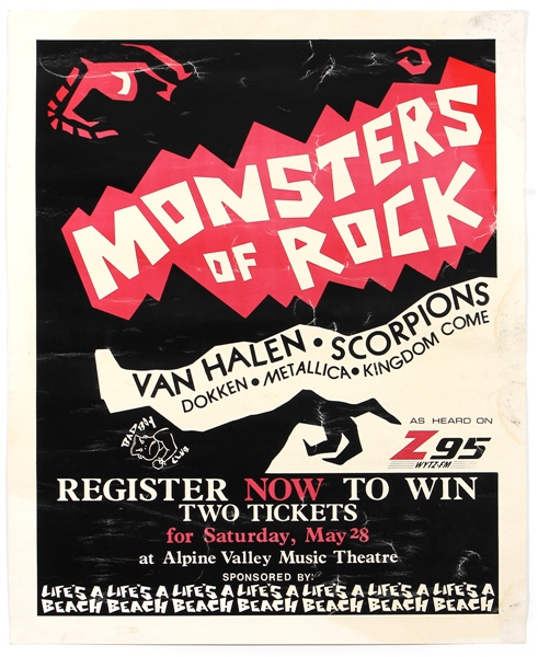 "Monsters of Rock" Featuring Van Halen/Metallica/Scorpions and More Original Concert Poster