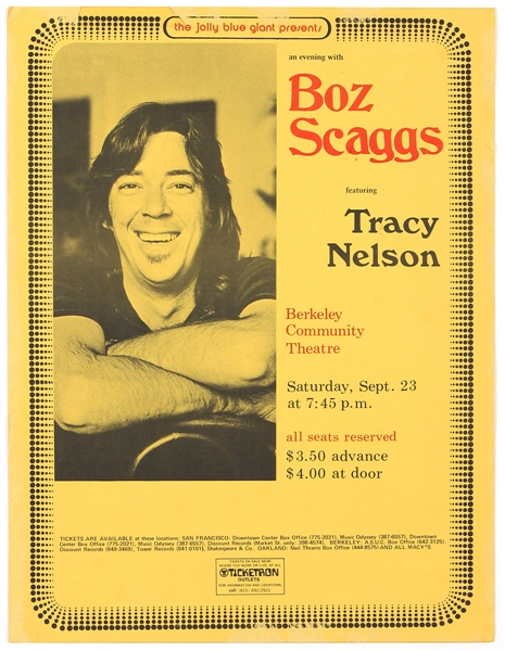 Boz Scaggs Original Berkeley Community Theatre Concert Poster