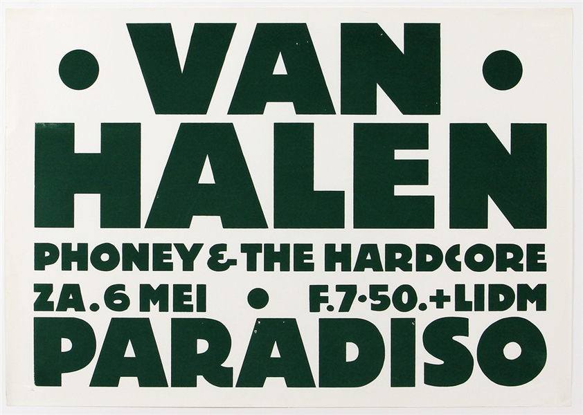 Van Halen Original Circa 1970s Paradiso Amsterdam Concert Poster