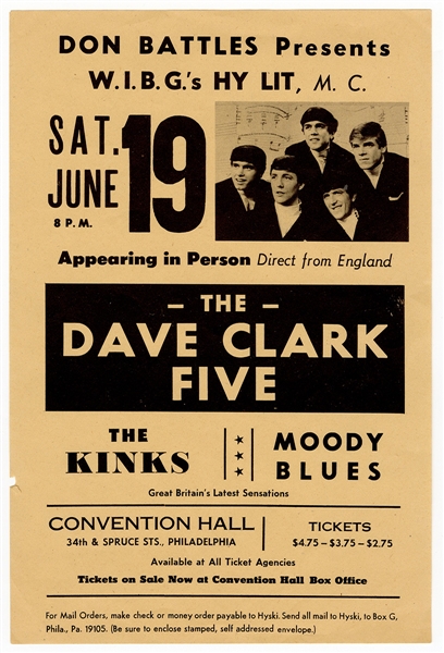 The Kinks/Moody Blues/Dave Clark Five Original Convention Hall Concert Poster