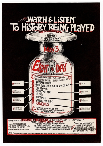 Ramones Original "Eight a Day" Michigan State University Concert Flyer