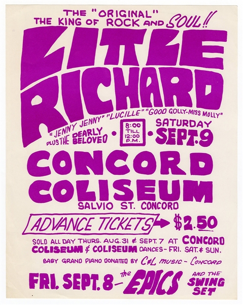 Little Richard Original Concord Coliseum Concert Flyer