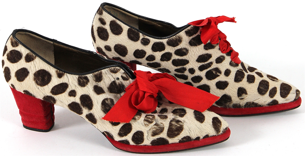 Rickie Lee Jones "Pop Pop" Photo Shoot Worn Yves St. Laurent Leopard Print Shoes with Red Ribbons