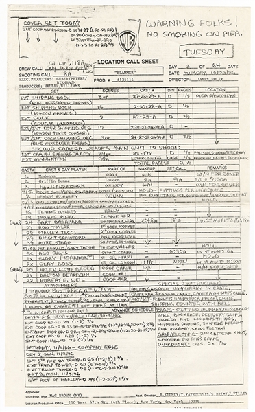 Madonna "Slammer" ("Whos That Girl") Warner Brothers Location Call Sheet