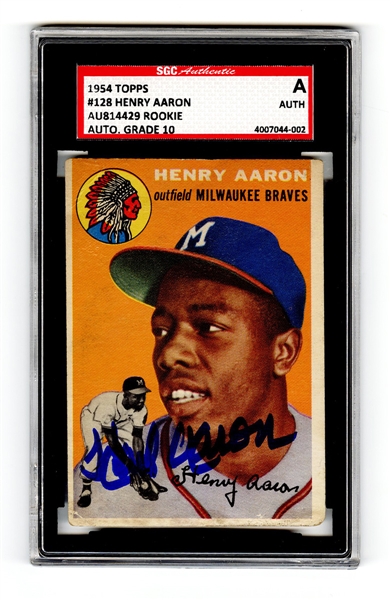 1954 Topps Hank Aaron #128 Signed Rookie Card SGC MINT 10 Signature