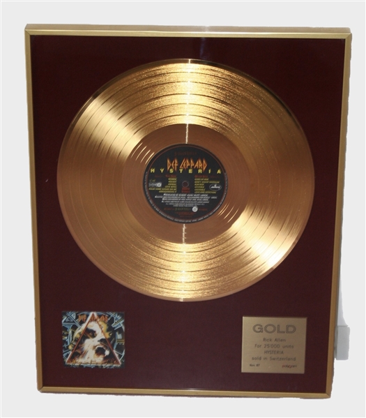  Def Leppard Gold Record For The Incredible "Hysteria" album Presented to Rick Allen (Only 5 Exist!)