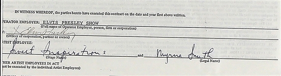 Elvis Presley and Sweet Inspirations Myrna Smith Signed 1973 Original Performance Contract