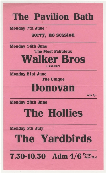 Yardbirds Original Bath Pavilion Concert Handbill