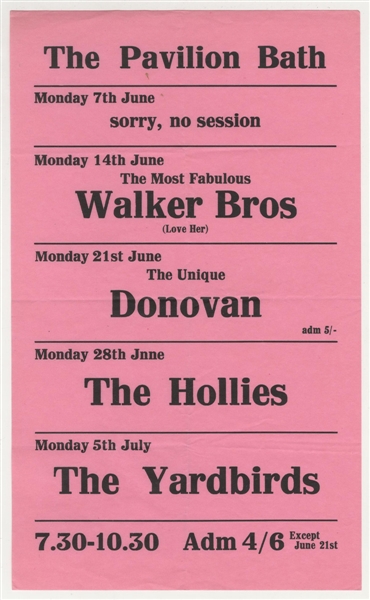 Yardbirds Original Bath Pavilion Concert Handbill