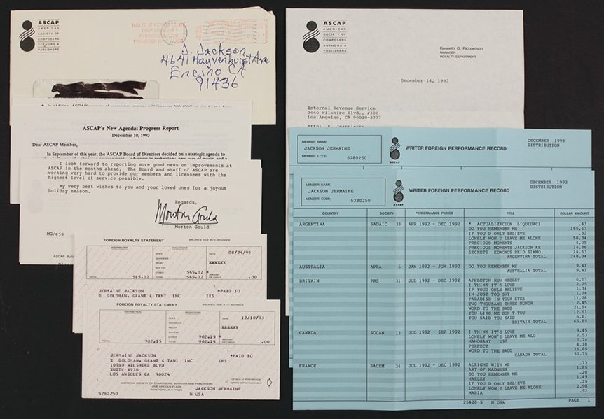 Jermaine Jacksons Original Personal Tax and ASCAP Financial Documents